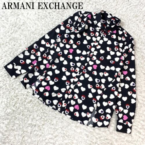 Armani Exchange Heart All Over Pattern Long Sleeve Button Shirt Black jp - Picture 1 of 10