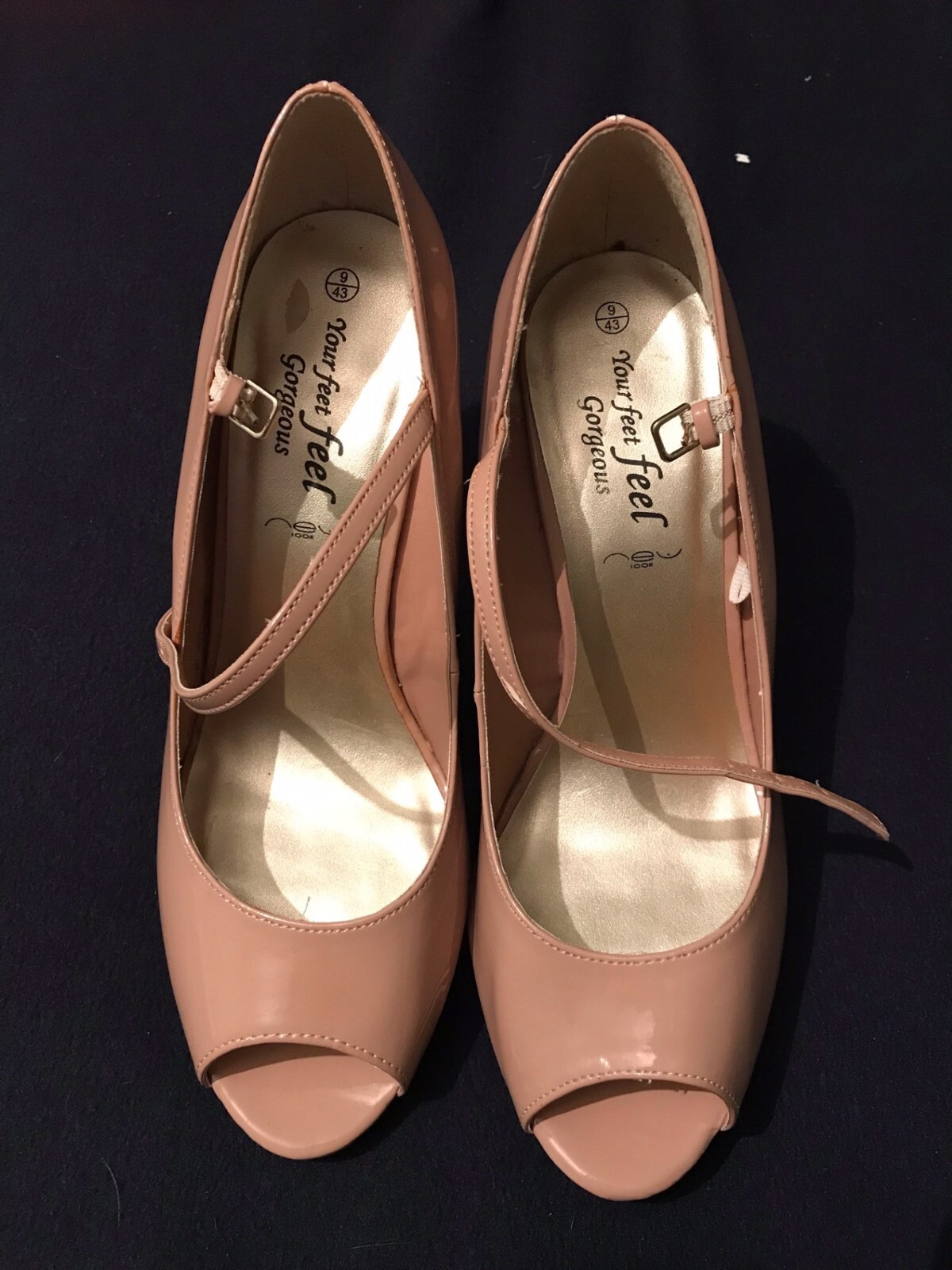 New Look Nude Patent Peep Toe Strappy High Heel Court Shoes Size 9 EU43