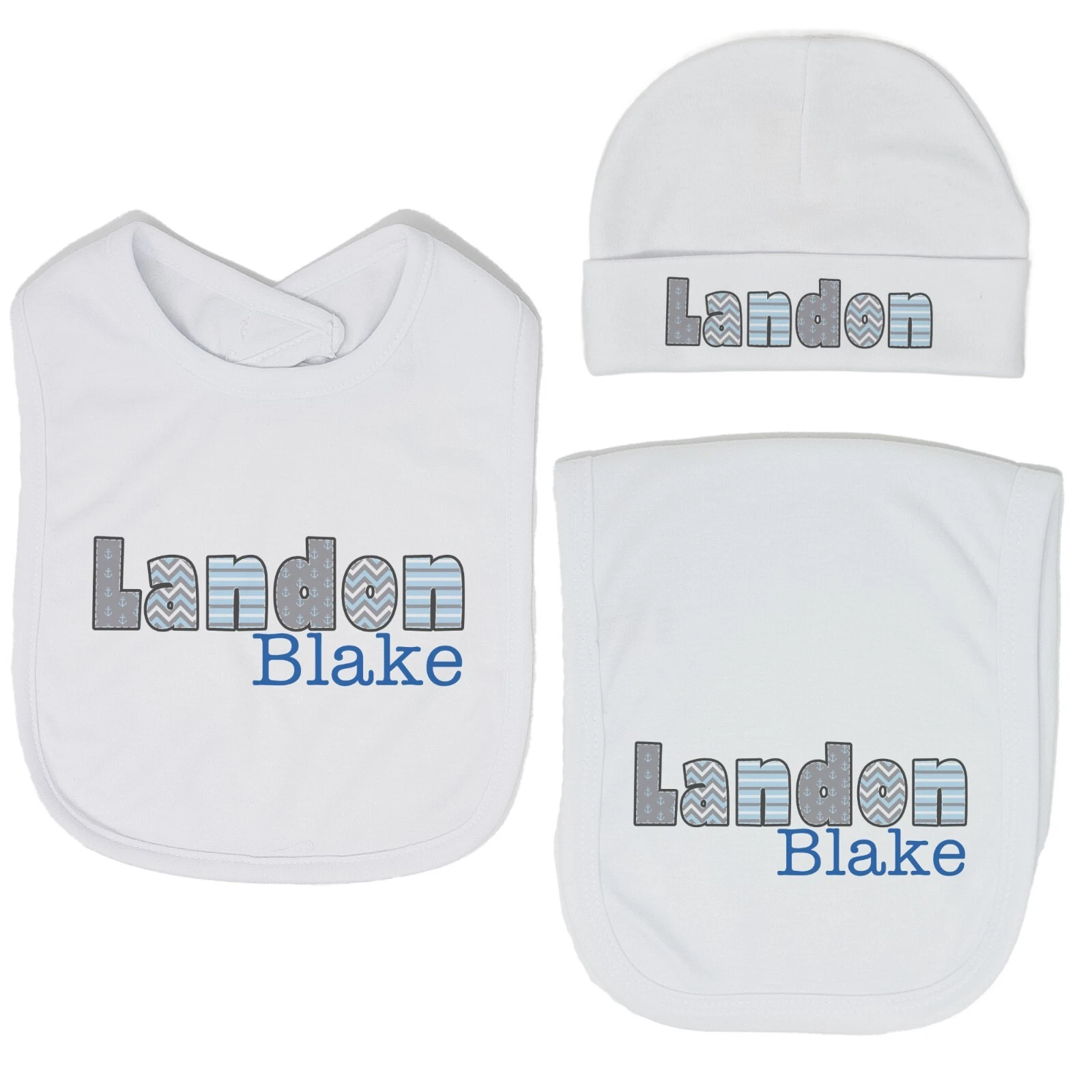 Baby Boy Personalized Custom Anchor Nautical Navy Bib and Burp Cloth Set VS2