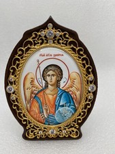 Icona ortodossa da scrivania in ottone angelo custode doratura