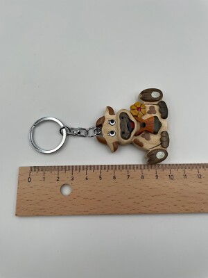 Holz-Schlüsselanhänger Kuh – Lackiert, Handbemalt, 9,5 Cm Lang, Aus Italien