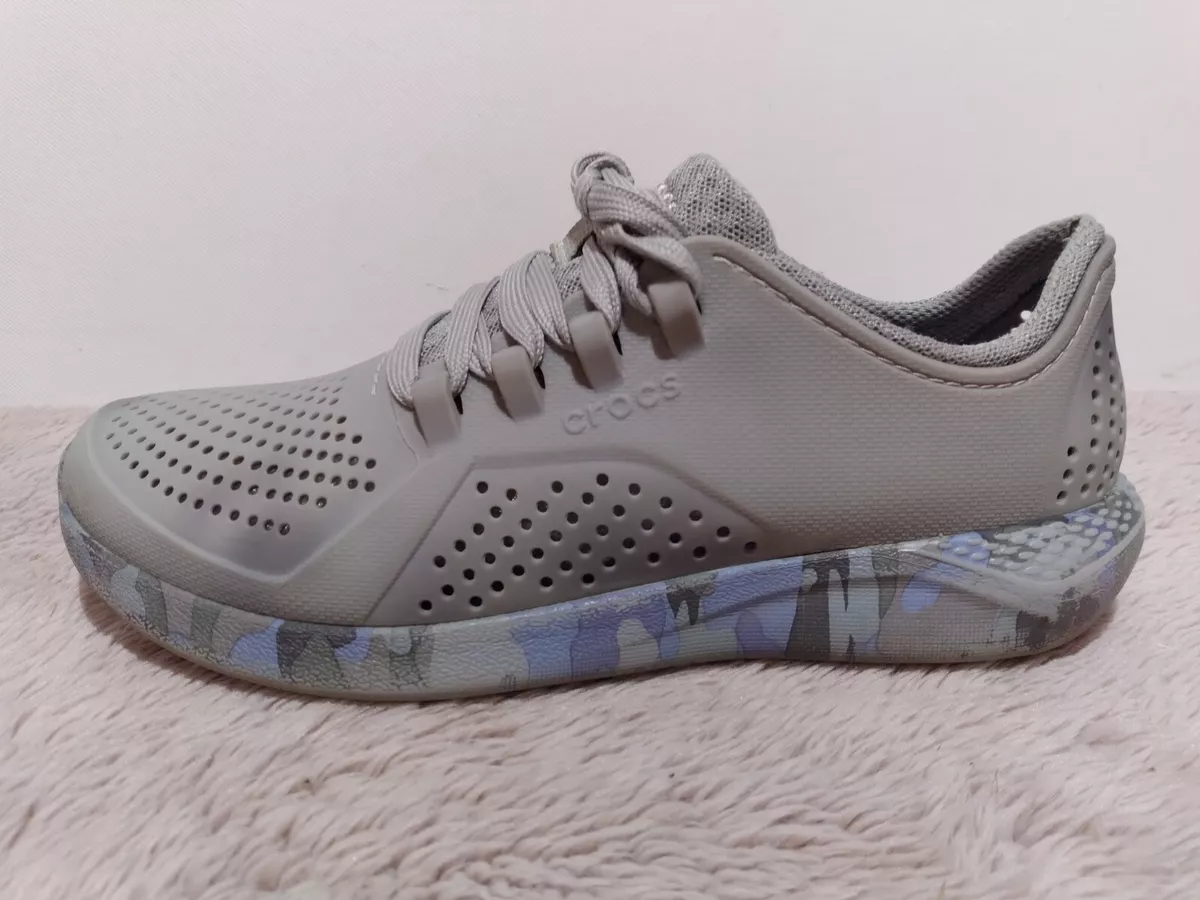 Crocs 206494 LiteRide Camo Pacer Sneaker Shoe Gray Blue Comfort