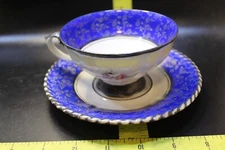 RW BAVARIA GERMANY SILVER TRIMMED BLUE TRIO: PLATE, CUP, SAUCER