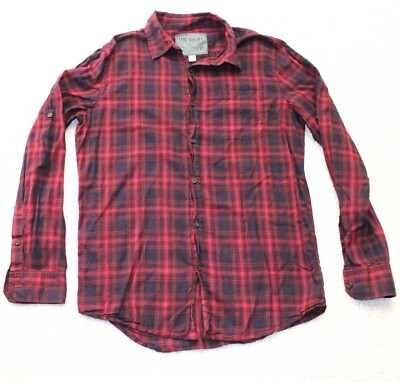 The Shirt Relax Fit Plaid Button Down Shirt Adult SMALL Red Long Sleeve