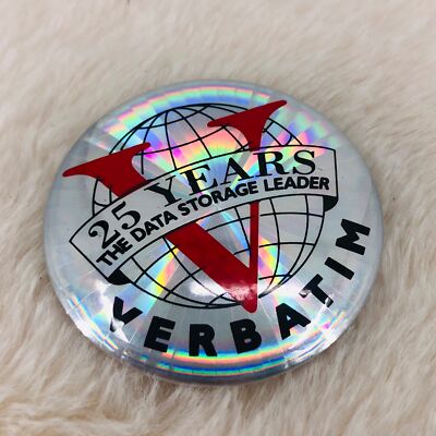 Vtg Verbatim Computer Data Storage Advertising Button Pin 25 Years Leader