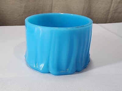 Akro Agate Glass Blue Colonial Lady Powder Jar Puff Box / Powder Box {Bottom}
