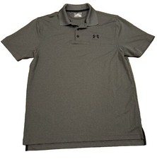 Under Armour Shirt Men s Medium Gray Loose Fit Heat Gear Short Sleeve Polo Logo