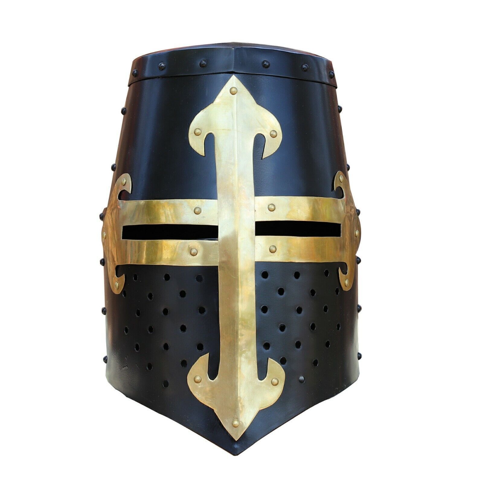 Black Knights Templar Crusader Practice Helmet with Brass Trim No Liner-image