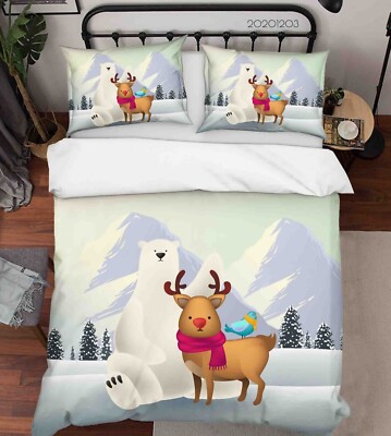 3D Bear Snow Mountain Cartoon Quilt Cover Set Bedding Sets Pillowcases Queen