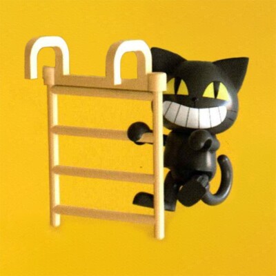 Yumeya Grab, Hang, Hook Kitty 3 - Black Cat W/ Ladder Gacha Figure  USA Ship
