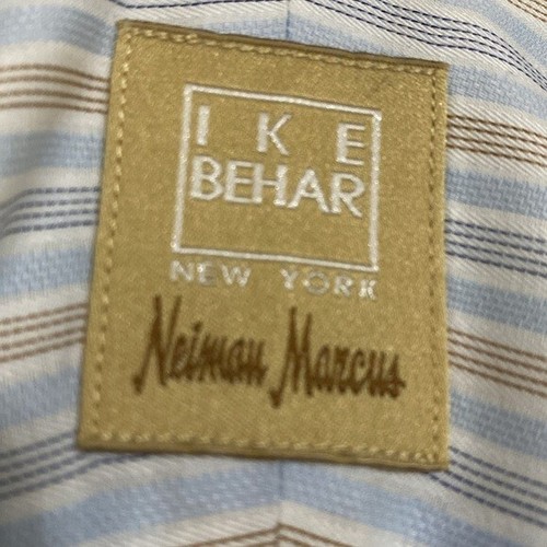 Ike Behar Neiman Marcus Herren 18L blau gestreift Hemd blau Event Büro Freizeit - Bild 5 von 8