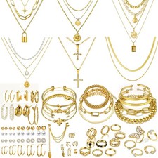 CONGYING 65 Pcs Gold Jewelry Set with 6Pcs Layered Necklace, 11 AA-GOLD SET