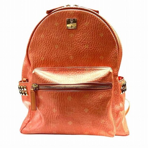 MCM Visetos Studded Pink Bag Backpack Leather Logo Women 35cm x 29cm x 14cm - Picture 2 of 9