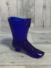 Vintage Fenton Cobalt Blue Glass Boot Daisy & Button Pattern Farmhouse Country