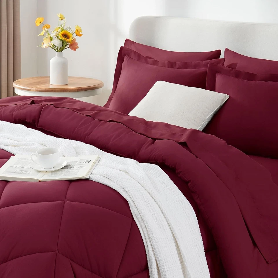 CozyLux Full Size Comforter Sets Burgundy - 7 Pieces Bed in a Full, - Изображение 3 из 4