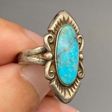Vintage Southwestern Turquoise Sterling Silver Ring Size 6.25