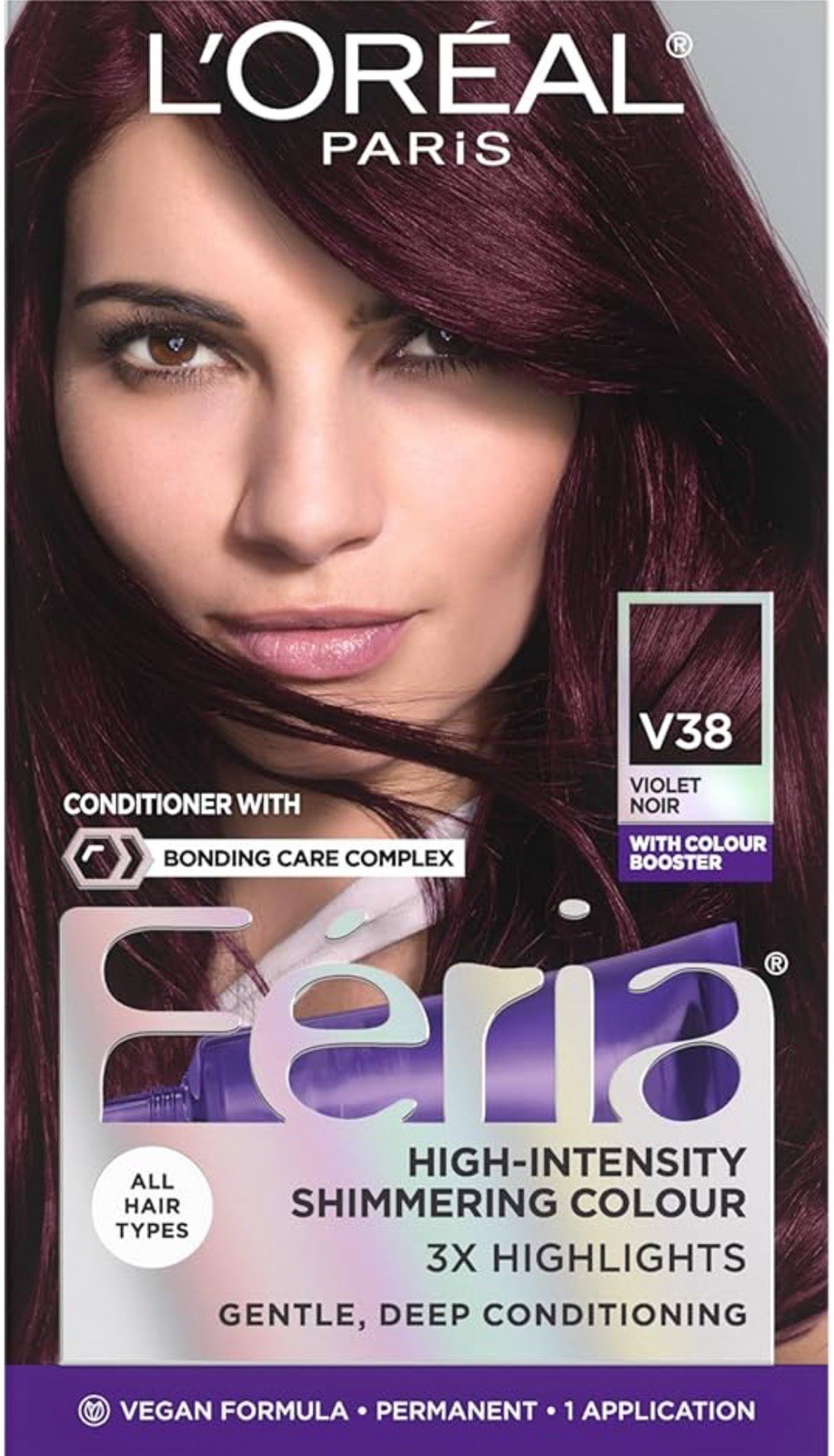 L'Oreal Paris Feria Permanent Hair Color, V38 Violet Noir Intense Deep Violet 