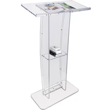Uimoso Acrylic Podium 47" Podium Stand Reading Surface Storage Shelf White