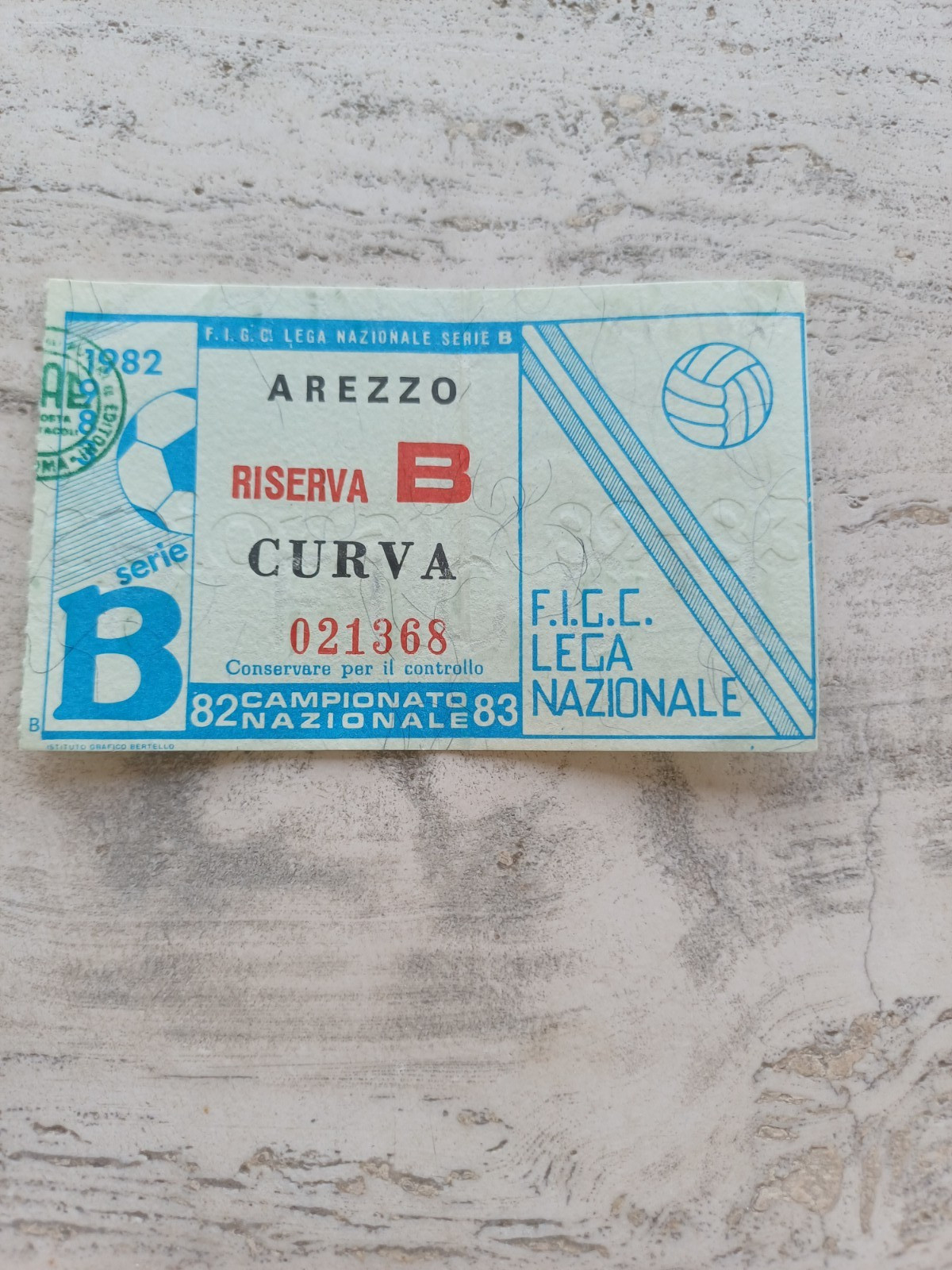 BIGLIETTO CALCIO AREZZO PERUGIA COPPA ITALIA 26/08/1984 CURVA
