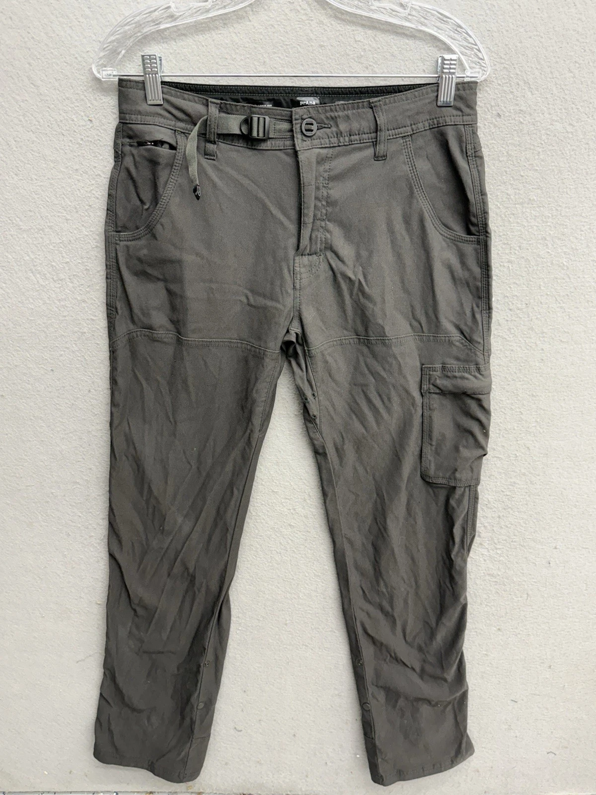 Prana Hiking Pants Charcoal Gray Mens 30x32 Roll Up Outdoor Stretch Nylon