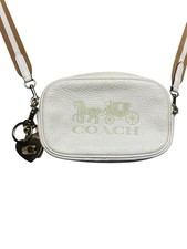 Coach Pebbled Leather Ivory Crossbody Bag with Tan Strap