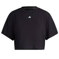 Adidas Women Studio Tee Crop Top Knot-Back Training T-Shirt Size M Black
