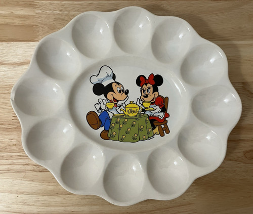 Vintage Mickey Minnie Deviled Egg Plate Treasure Craft DISNEY Having Tea USA