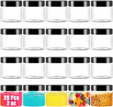 Refillable 2 oz Clear Plastic Storage Jars - Leak-Proof with Black Screw Lids
