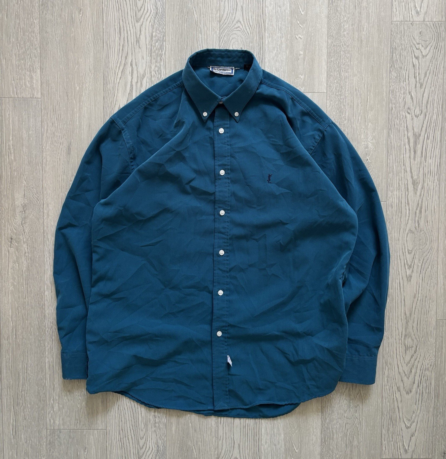 Camicia aderente vintage anni 70 Yves Saint Laurent smeraldo uomo taglia L