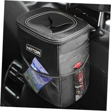 HOTOR Car Trash Can with Lid and Storage Pockets - 100% Leak 2 Gallons Black