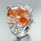 Vintage ring 37 ct Natural Ghost Quartz Ring 925 Sterling Silver Size 8 /R458854