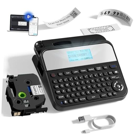 Bluetooth Label Maker D480BT with Tape - Advanced Portable Labeling Machine in Black-image