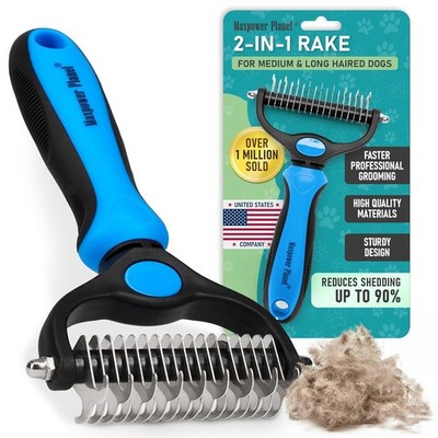 Maxpower Planet Original Pet Grooming Rake - Double-Sided Deshedding Dematting 