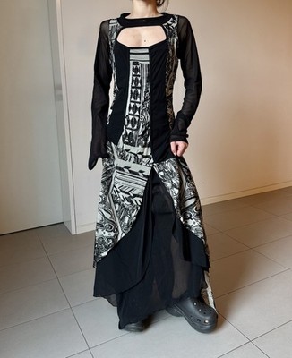 DDP Save The Queen Black Mesh white Avant Garde Maxi Gothic Dress y2k vintage