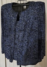 Onyx 3X Black W Blue Silver Metallic Paisley 2pc Jacket/Tank Set. Neck Button.