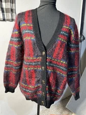 Vintage Susan Bristol Hand Embroidered Cardigan Sweater Womens L 70% Wool New