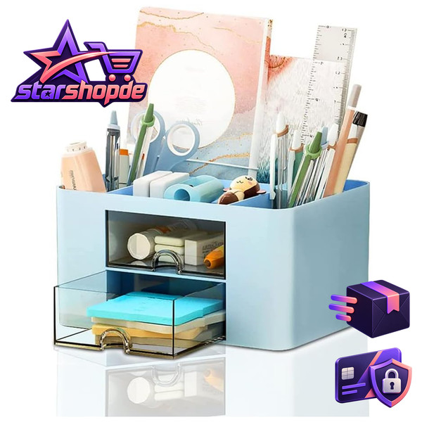 Schreibtisch-Organizer Multifunktional Mit Schublade 7 FäCher Blau BüRo Zuhause-image