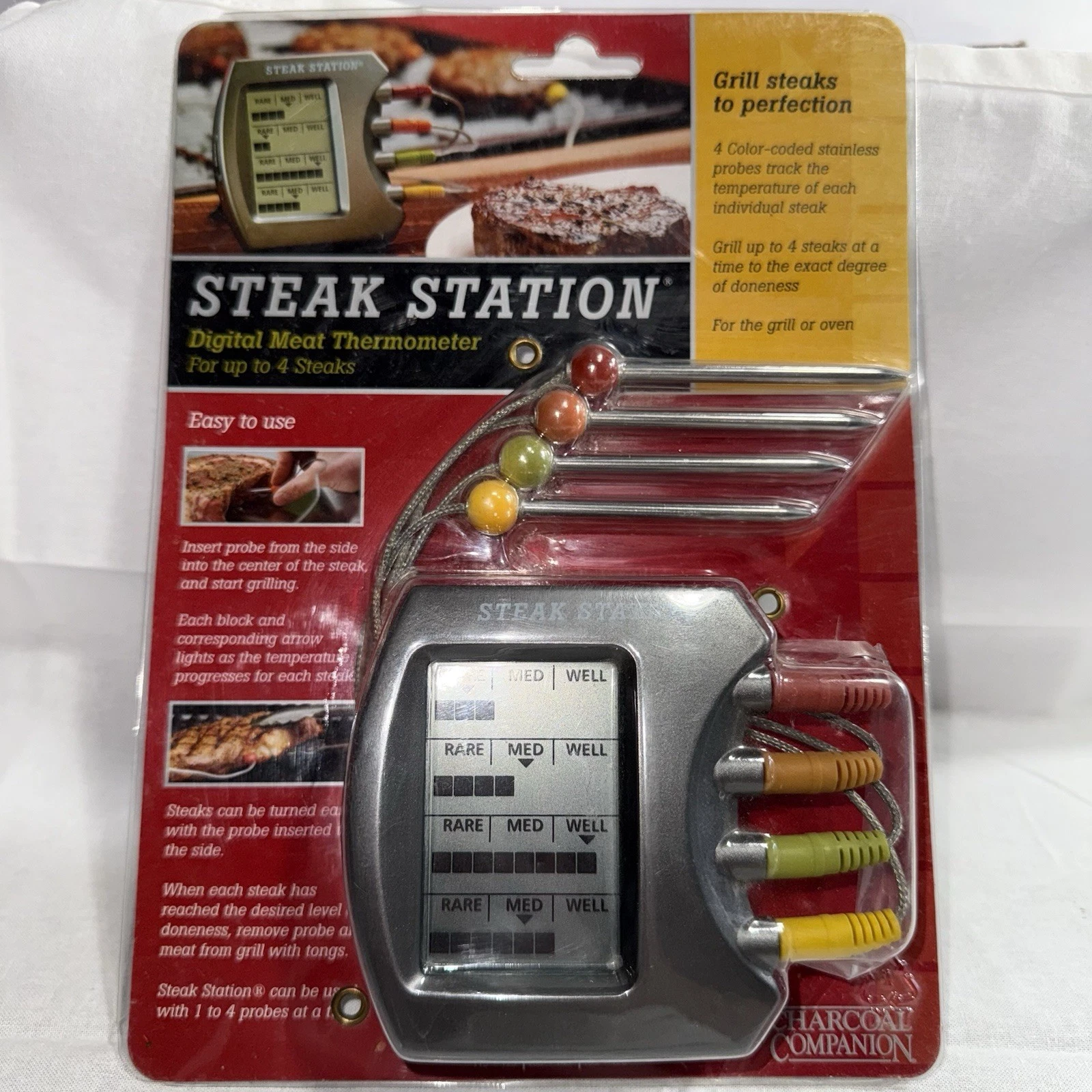 NEW Steak Station Digital Meat Thermometer By Charcoal Companion For 4 Steaks