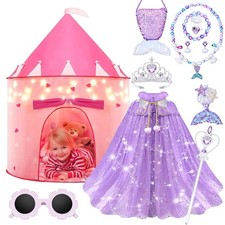 13 Pcs Purple Princess Castle Play Tent with LED Star Lights