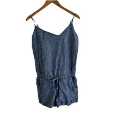Roxy Denim Romper Jumpsuit Tank Shorts One Piece Womens M Blue Straps Pockets