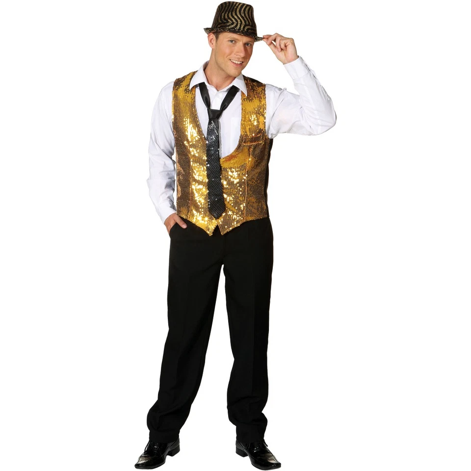 NET TOYS Pailletten Weste gold Show Herrenweste Gala Paillettenweste Disco Faschingsweste