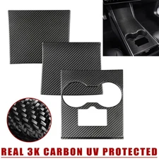 Carbon Fiber Center Console Cup Panel Cover Trim For Tesla Model 3 2019-2022 BLK