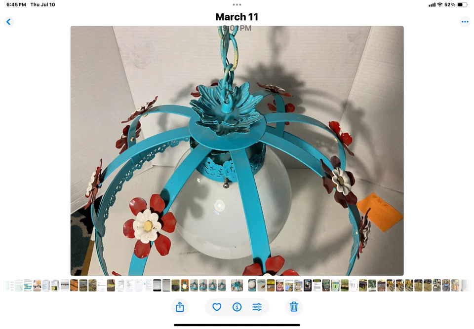 Vintage Chandelier Metal Tole Flowers Ceiling Light Swag Painted - Image 4 of 4