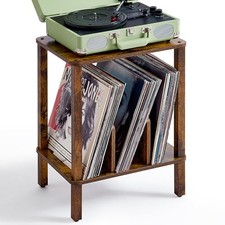 2-Tier Record Player Stand with Vinyl Record Storage up to 100 set 1 Brown