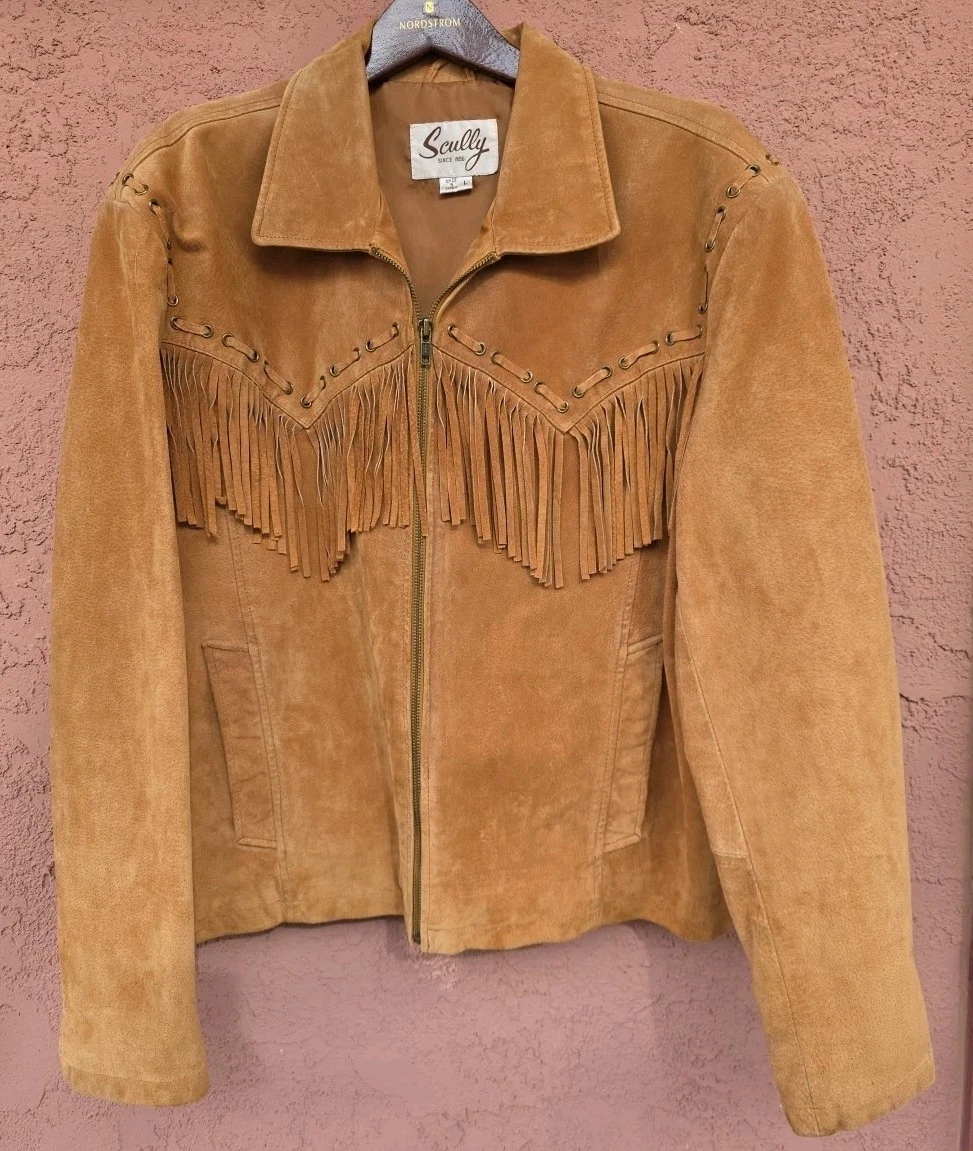 Vintage veste de cowboy en cuir véritable à franges scully