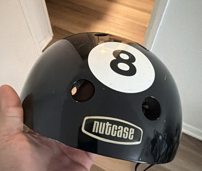 Nutcase Helmet I Love My Brain Black w/ Number 8 & ''I Love My Brain'' Graphics