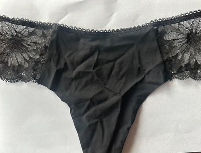 Victoria's Secret PINK NWT Medium Black Lace Trim No Show Thong Panty Sexy Cute