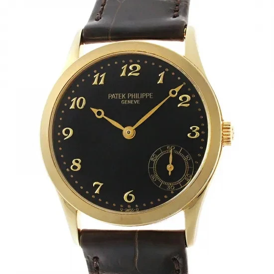 Patek Philippe — Patek Philippe Calatrava 5026J-001 33mm 18K Yellow Gold Black Wristwatch #SU581