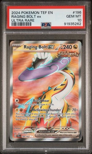 2024 POKEMON TEF EN-TEMPORAL FORCES ULTRA RARE #196 RAGING BOLT EX PSA 10