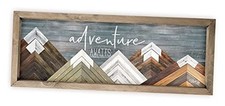 Adventure Awaits Wood Rustic Style Wall D cor Sign 6L" x 18W" Frame Included